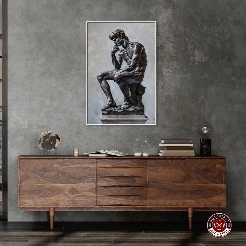 Notoriart Ebony Statue In Thought Framed Men Style 1 Piece Canvas Wall Art