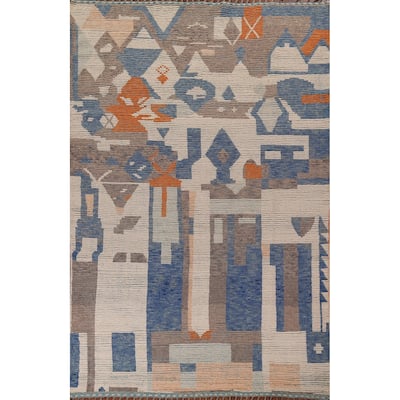 Contemporary Moroccan Abstract Area Rug Hand-Knotted Wool Carpet - 7'1"x 10'4"