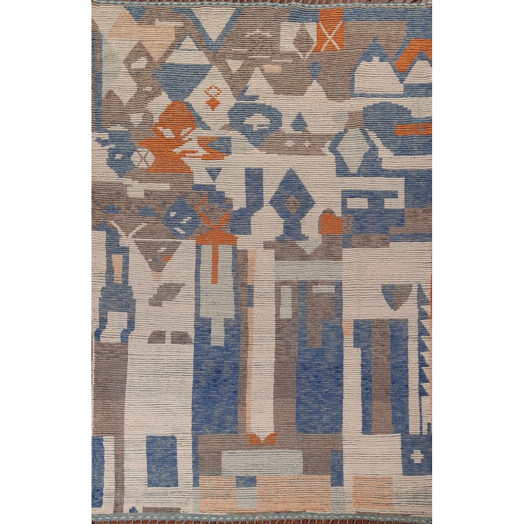 Contemporary Moroccan Abstract Area Rug Hand-Knotted Wool Carpet - 7'1"x 10'4"