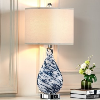 Cinkeda Blue Ceramic Table Lamp with Touch Dimmer & USB Ports