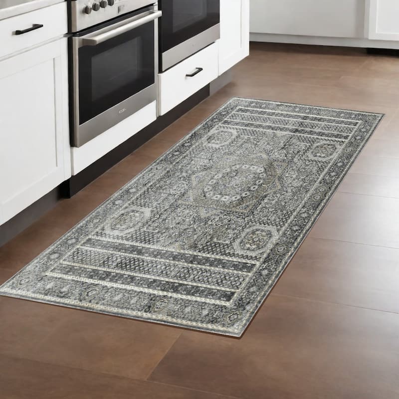 HomeRoots Medallion Transitional Runner Area Rug - 94.00 in. x 30.00 in. x 0.30 in. - 94.00 in. x 30.00 in.  x 0.30 in.