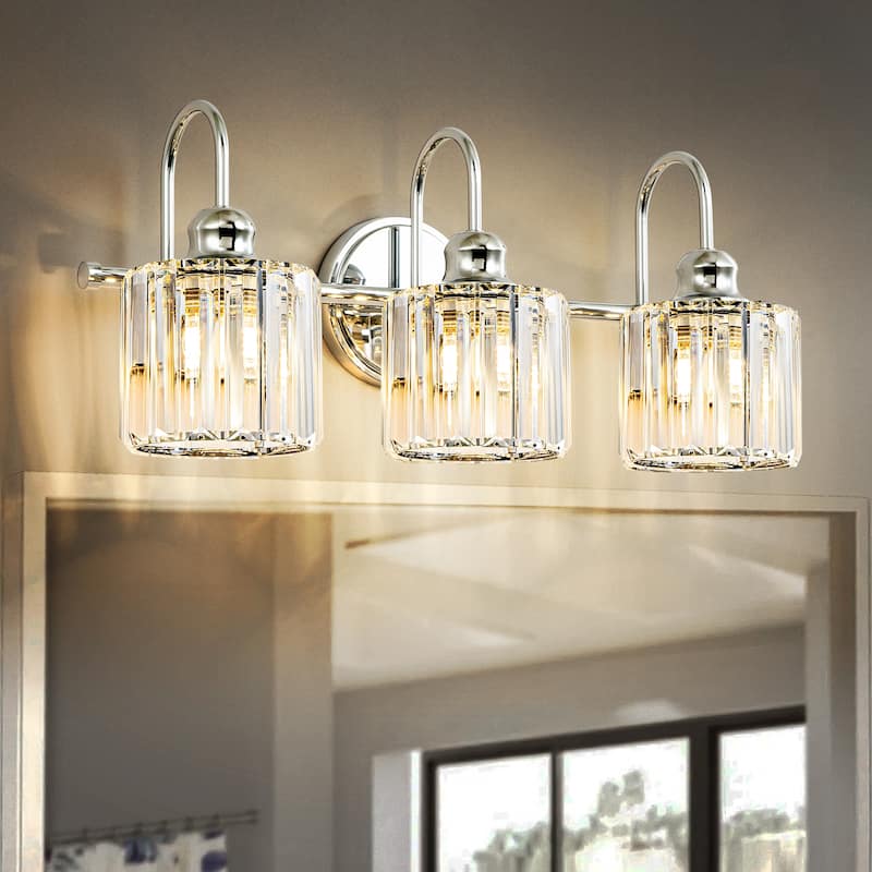 3/ 4-Light Modern Glam Crystal Dimmable Bathroom Vanity Light Linear Wall Light