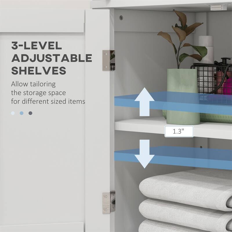 White Oak MDF 4 Tier Bathroom Storage Cabinet with Adjustable Shelves and Doors - 23.6" W x 11.8" D x 43.3" H