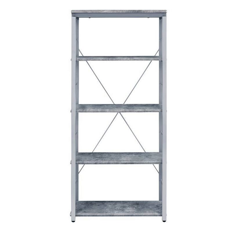 Industrial Bookshelf with 4 Shelves and Open Metal Frame, Silver and Gray