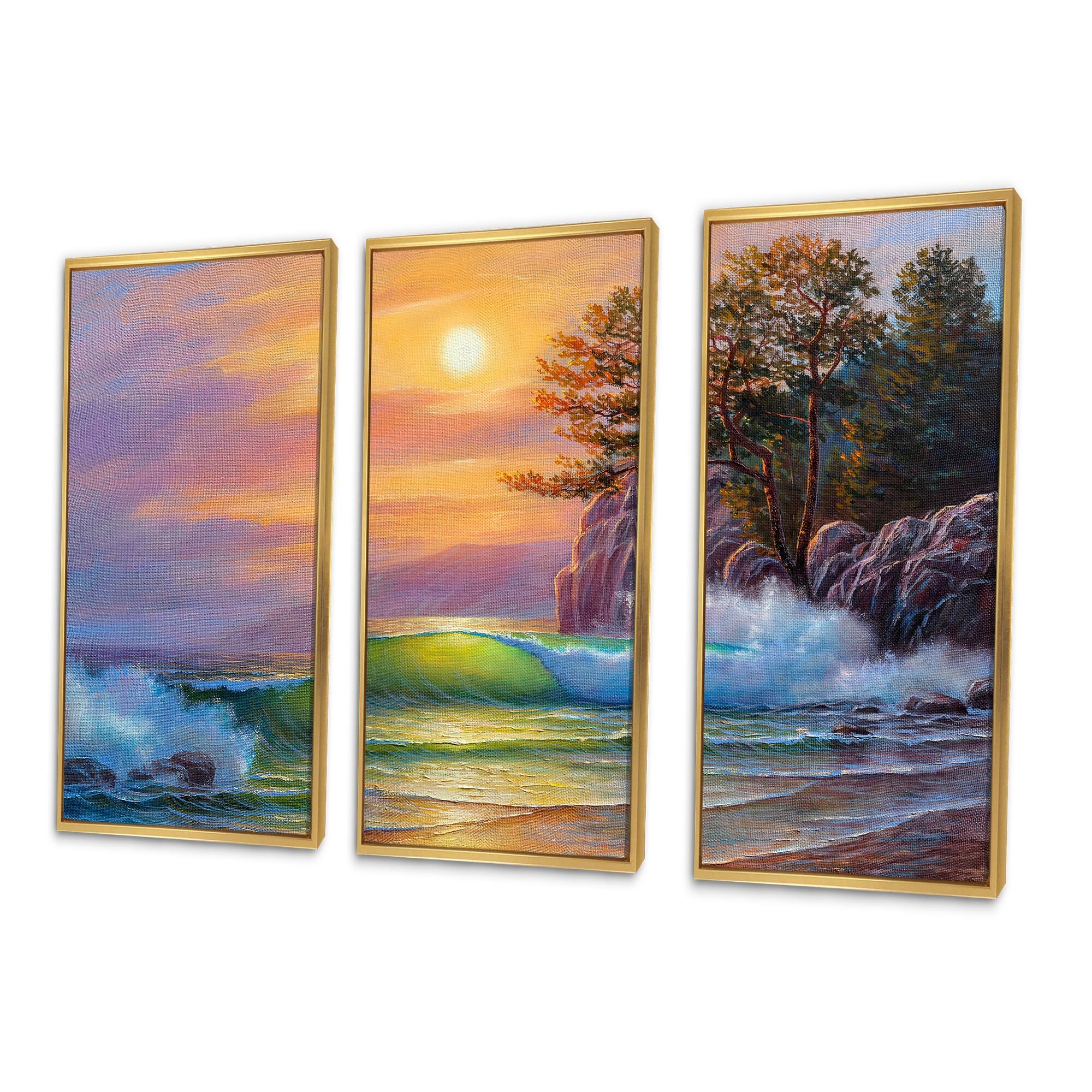 Designart "Morning Sun On Sea Waves By The Pine Trees" Nautical