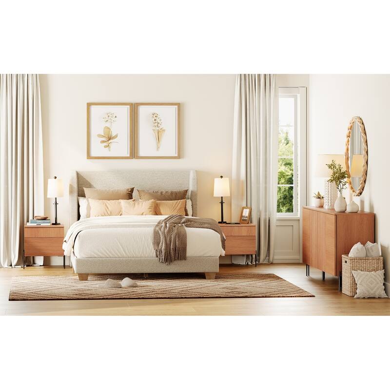 WAMPAT 3-Piece Modern Bedroom Furniture Set, Includes Sideboard Buffet Cabinet, Set of 2 Night Stands,