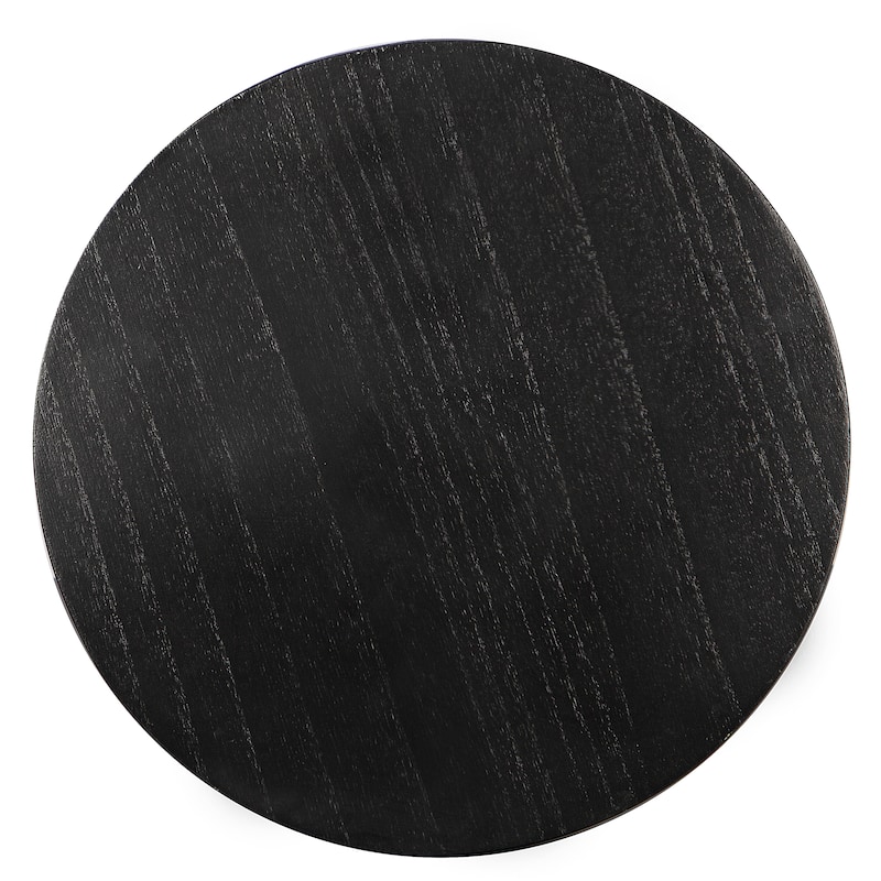 Round Black Side Table End Table with Pedestal Fluted