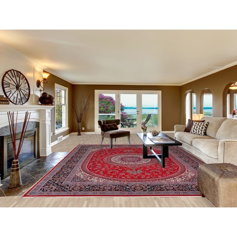Traditional Floral Kashan Turkish Area Rug Bedroom Machine-Made Carpet - 9'8" x 13'3"