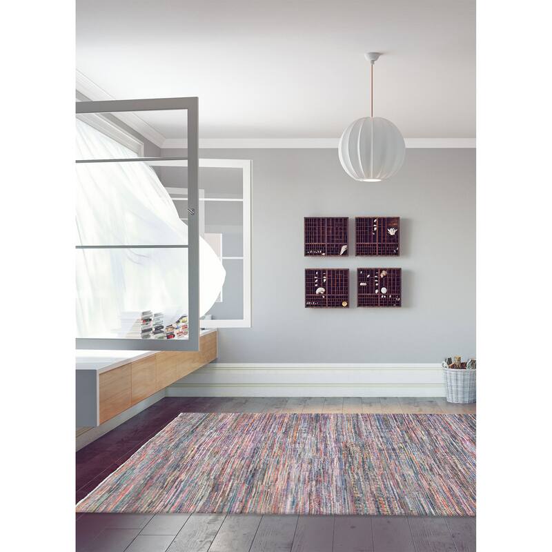 ECARPETGALLERY Hand-knotted Silk Shadow Dark Blue Wool Rug - 7'11 x 10'0