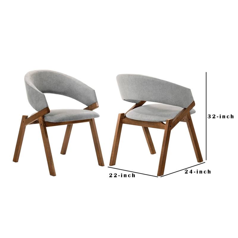 Dining Chairs Set of 2 with Gray Fabric Upholstery and Walnut Legs, Comfortable Side Chairs - 22