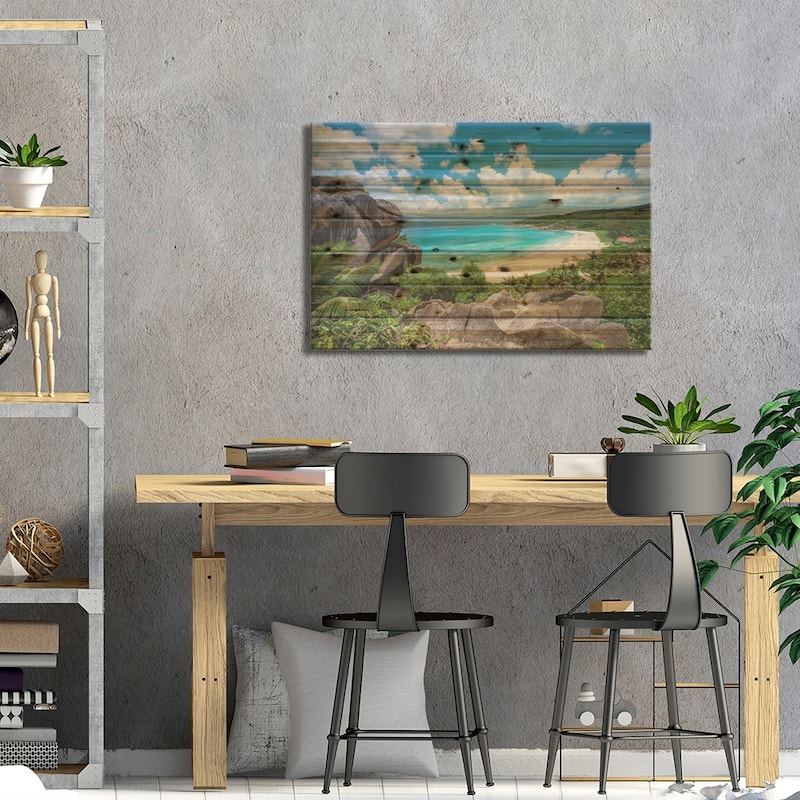 Grand Anse On La Digue Print On Wood by Jan Becke - Multi-Color