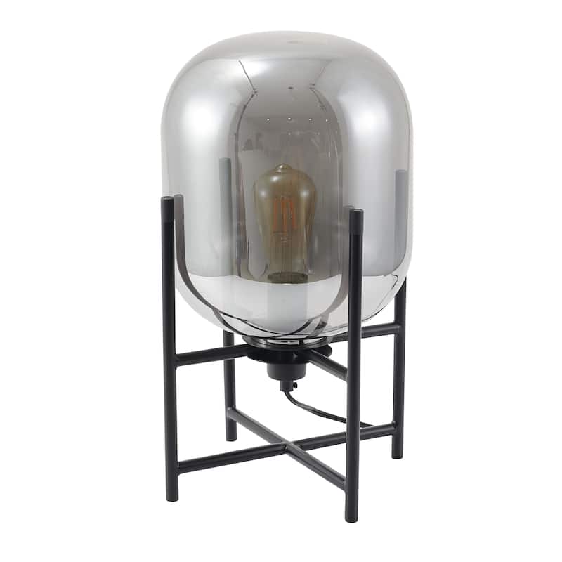 1 Light Black Metal Base Table Lamp with Smoke Glass Shade