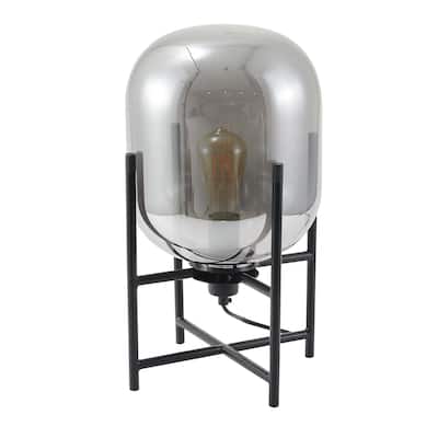 1 Light Black Metal Base Table Lamp with Smoke Glass Shade