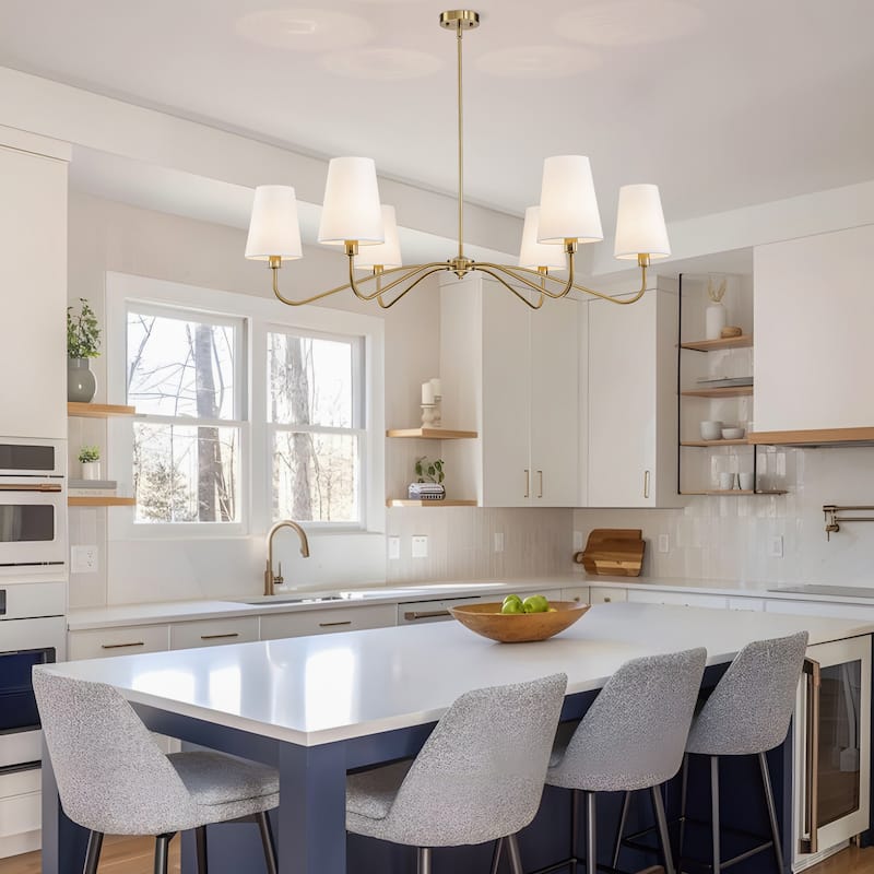 Starsky 6-Light Modern Classic Chandelier with White Linen Shades