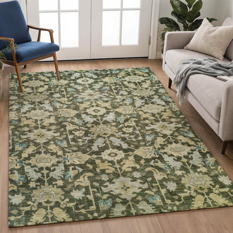 Machine Washable Indoor/ Outdoor Casual Traditional Chantille Rug