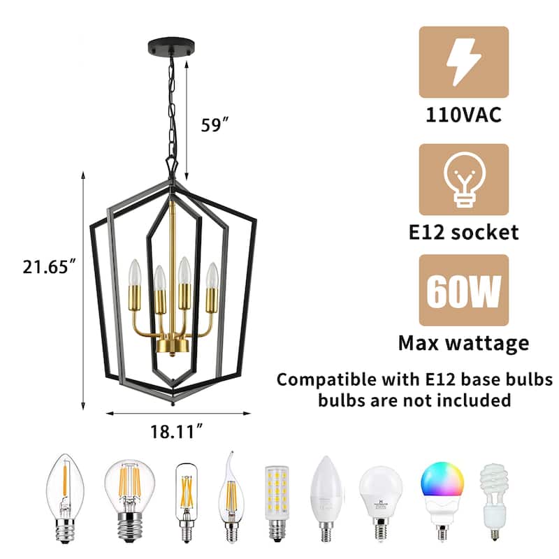 4-Light Farmhouse Lantern Chandelier - N/A