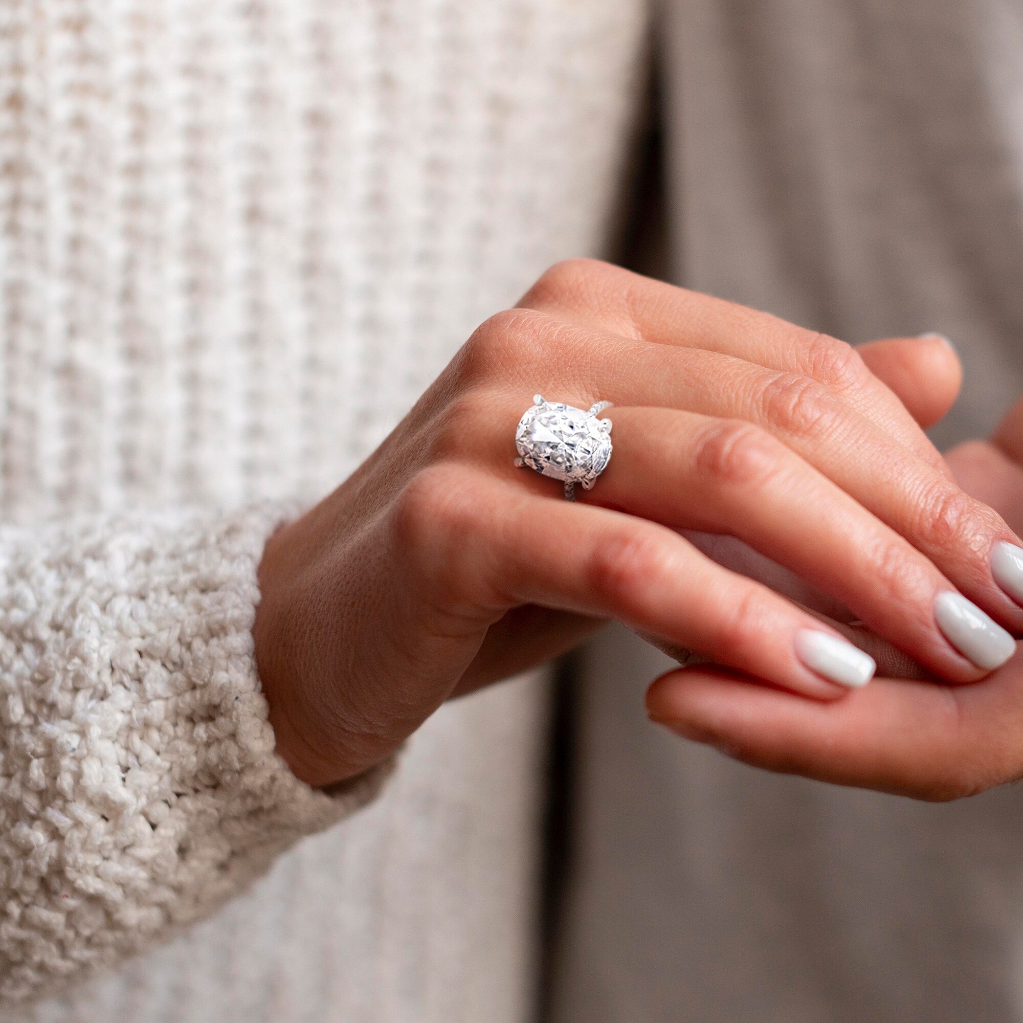 Miadora 8ct DEW Oval Created Moissanite Engagement Ring in 10k White Gold Bed Bath Beyond 40367202