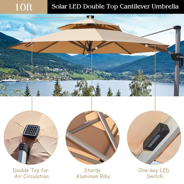 Shop Black Friday Deals On Costway 10ft Solar Led Patio Offset Umbrella 360degree Rotation Usb Overstock 31647063