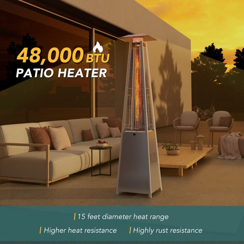 Pamapic 42,000 BTU Outdoor Pyramid Flame Patio Heater with Cover, Wheels