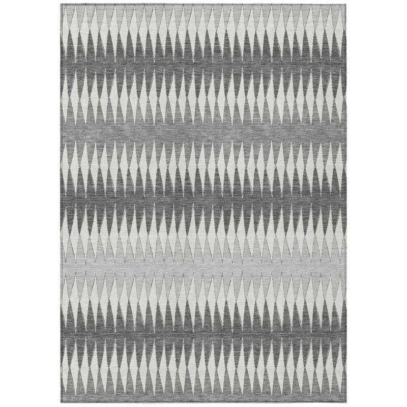 Gray And Ivory Striped Washable Indoor Outdoor Area Rug - 5' X 8'