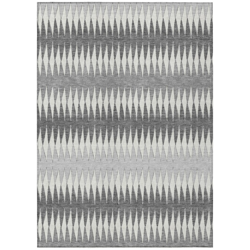 Gray And Ivory Striped Washable Indoor Outdoor Area Rug - 8' X 10'