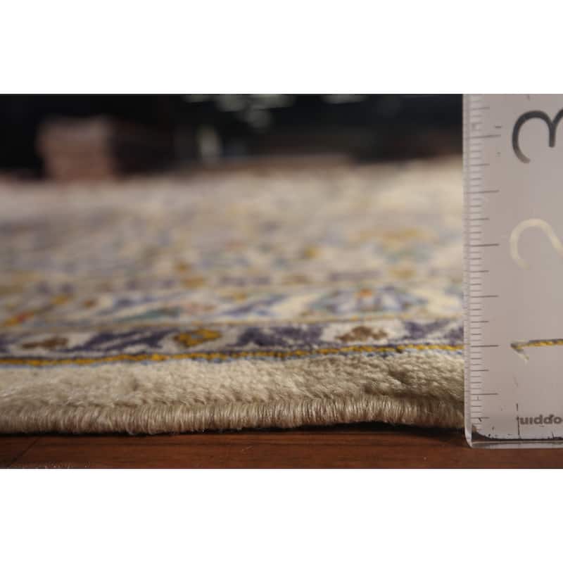 Ivory Floral Kashan Persian Vintage Area Rug Handmade Wool Carpet - 9'10"x 13'2"