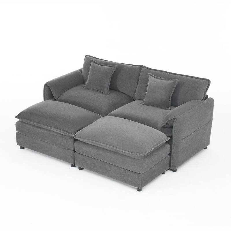 Modular Sofa DIY Combination Sofa for Living Room, Chenille Sectional Sofa Deep Seat Couch Set with Ottoman