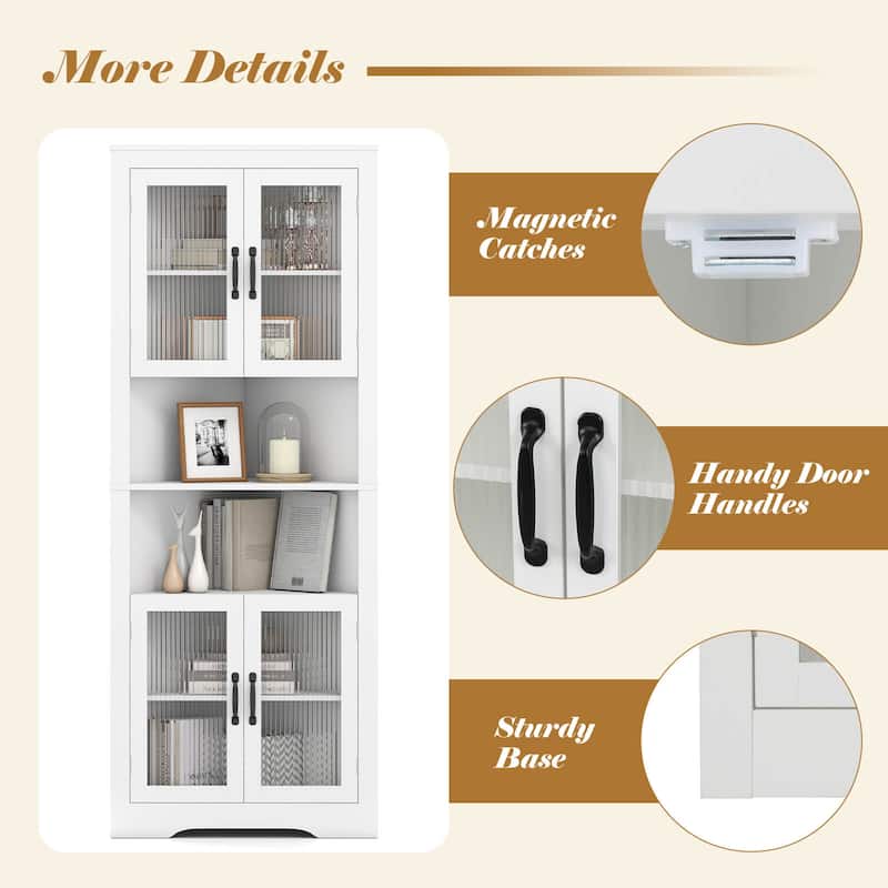 Costway 67" Tall Corner Hutch with 4 Fluted Glass Doors 3-Level - See Details