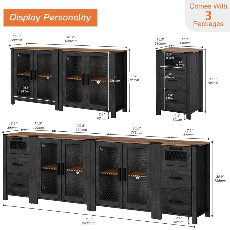 WAMPAT TV Stand set for ups to 100 inch TV,Drawers Storage Cabinets - 1 Pack