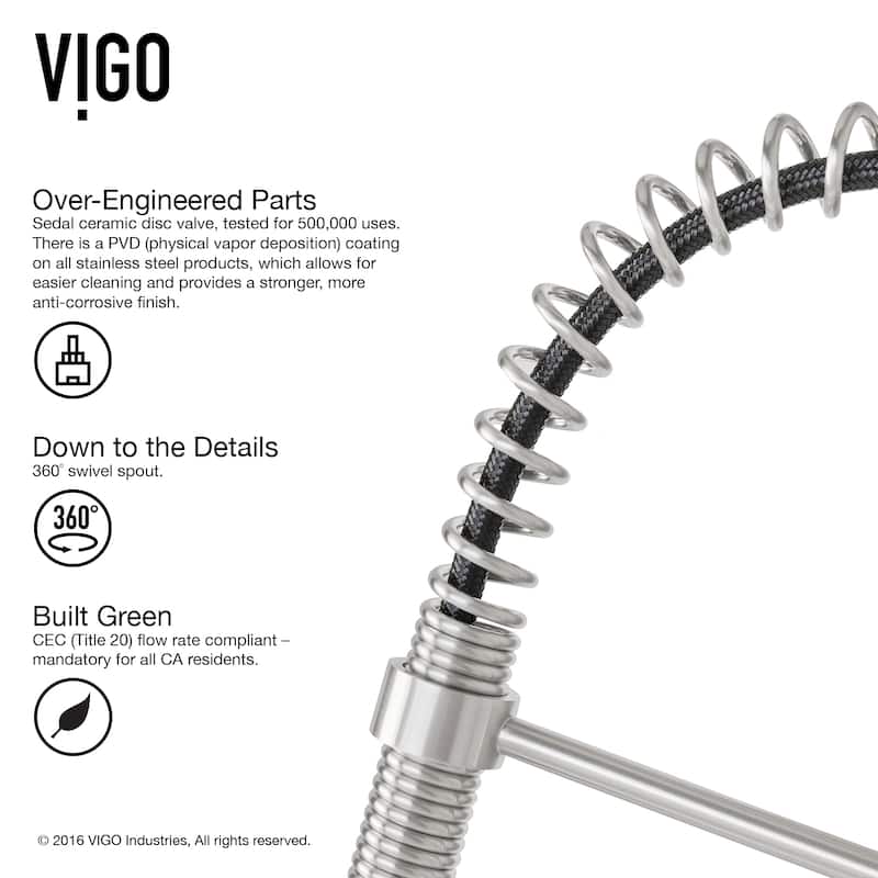 VIGO Brant 19" H Single Handle Pull-Down Sprayer Kitchen Faucet