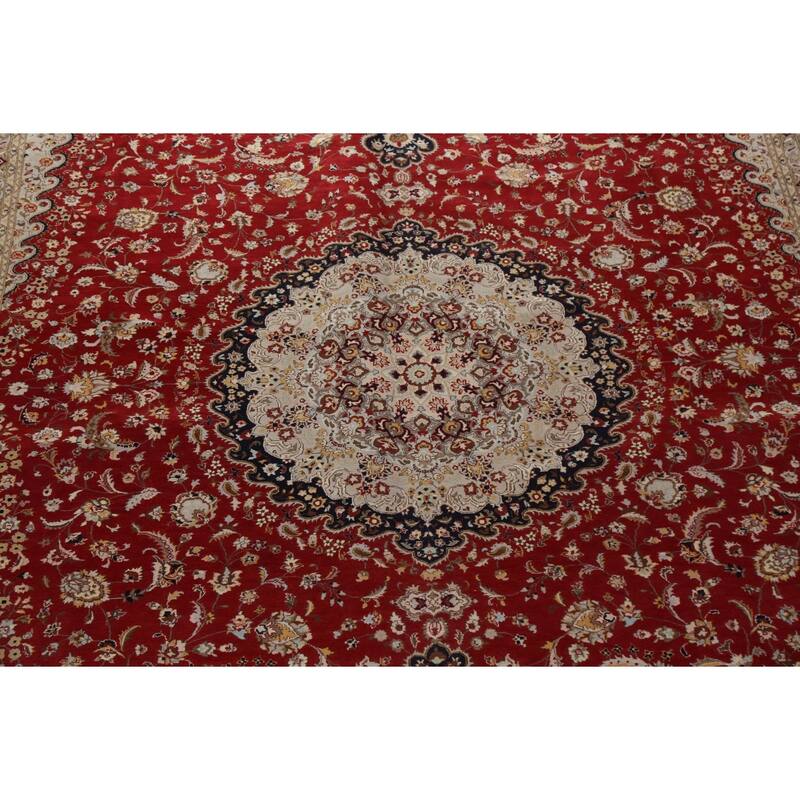 Vegetable Dye Nain Persian Area Rug Hand-knotted Large Wool Carpet - 12'1" x 19'1"