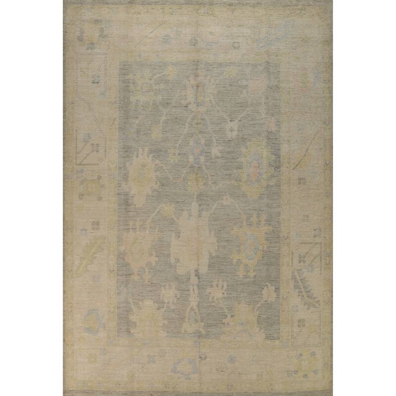 Hand Knotted Oriental 100% Wool Carpet Transitional All-Over Greys & Charcoal Oushak Area Rug - 11' 9'' X 8' 8''
