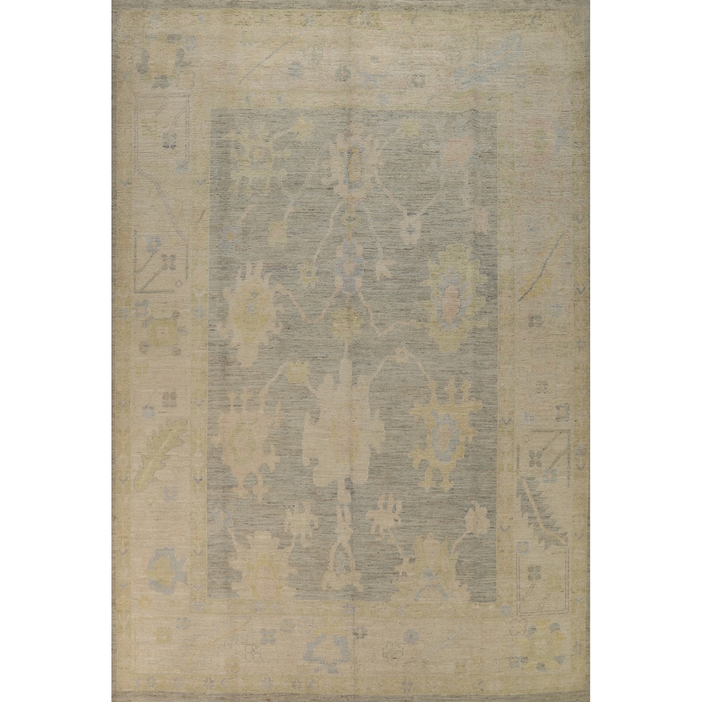 Hand Knotted Oriental 100% Wool Carpet Transitional All-Over Greys & Charcoal Oushak Area Rug - 11' 9'' X 8' 8''