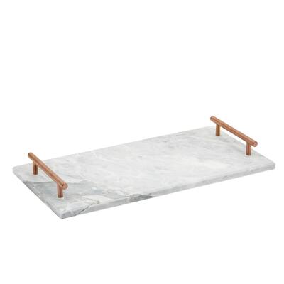 Marble Serving Tray with Handles for Coffee Table, Living Room (15 x 7.5 In) - White