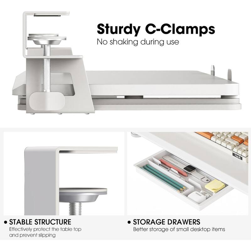 Fenge Keyboard Tray Under Desk, Pull Out Keyboard & Mouse Tray with C Clamp Mount, Sliding Keyboard Holder for Desk
