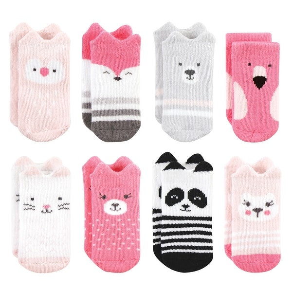 slide 1 of 1, Hudson Baby Infant Girl Cotton Rich Newborn and Terry Socks, Pink Animals Pink Animals - 0-6 Months