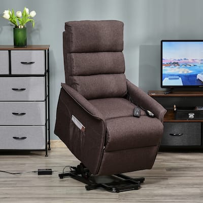 Brown Power Lift Massage Recliner Chair with Adjustable Backrest and Dual Remote Control