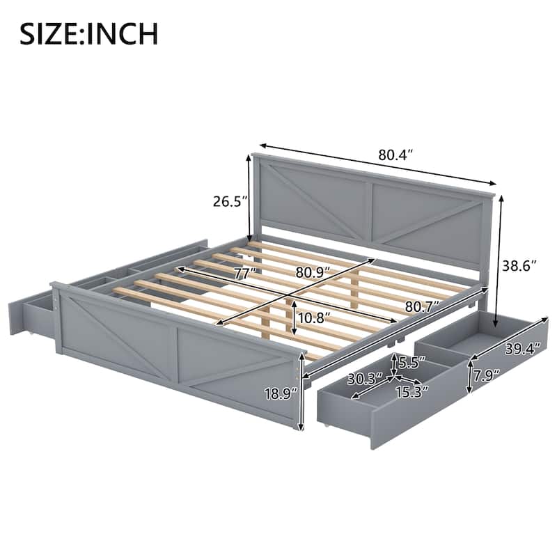 King Size Wooden Platform Bed