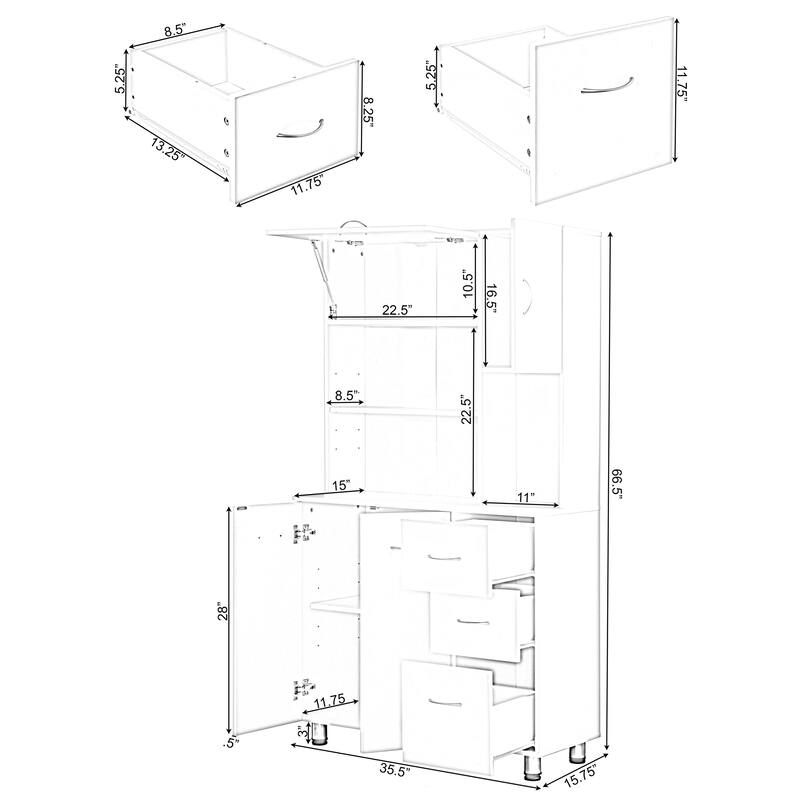 Kitchen Pantry Storage Cabinet with Doors and Shelves, White