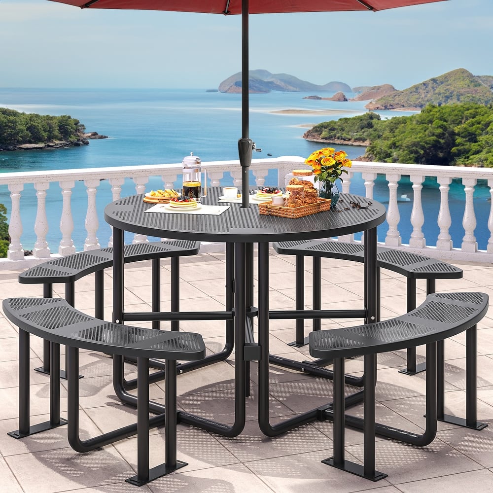 Black Outdoor Round Picnic Table Dining Set - 46"