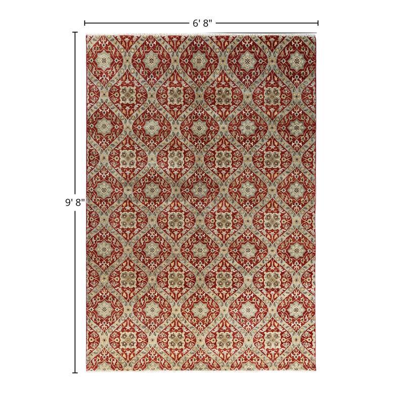 Ikat One-of-a-Kind Hand-Knotted Area Rug - Red, 6' 8" x 9' 8" - 6' 8" x 9' 8"