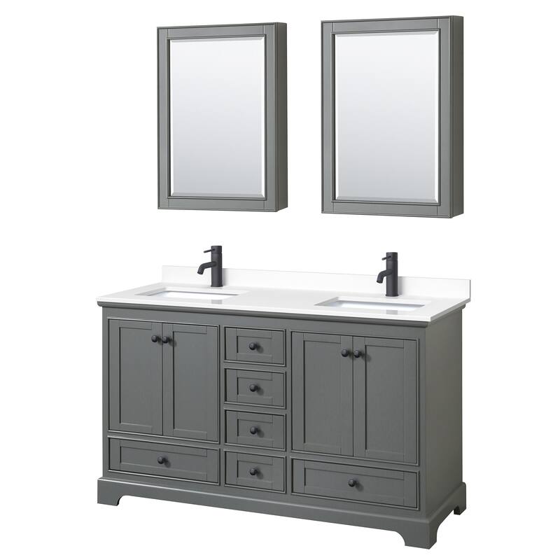 Wyndham Collection Deborah 60" Free Standing Double Basin Vanity Set - Dark Gray / White Cultured Marble Top / Matte