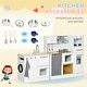 preview thumbnail 8 of 7, Qaba Kids Wooden Kitchen Playset with Sound Effects and Tons of Countertop Space, Wooden Corner Play Kitchen Set