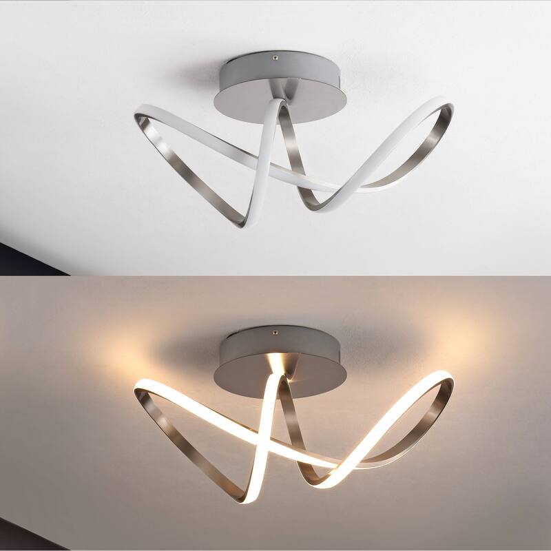 Euphoria 19.5" 1-Light Modern Minimalist Aluminum Loop Integrated LED Semi Flush Mount, by JONATHAN Y - 19.50