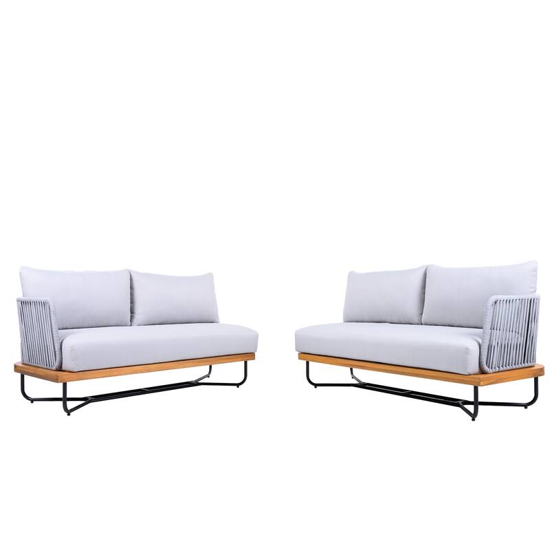 Christopher Knight Home - Evelyn Patio Outdoor Acacia Wood Rope Sofa Set - Sofa Set (2pcs) - Teak finsh+Grey cushion+Grey rope