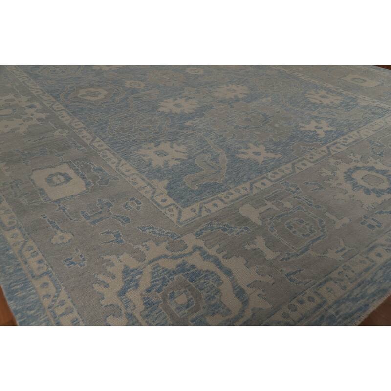 Hand Knotted Oriental 100% Wool Carpet Transitional All-Over Navy Blue & Blues Oushak Area Rug - 17' 7'' X 13' 6''