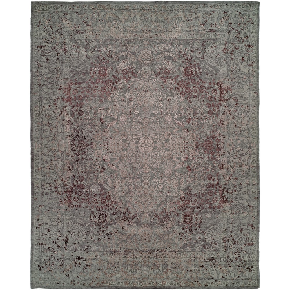 Modern Multi-Colored Hand-Knotted Wool & Viscose Area Rug