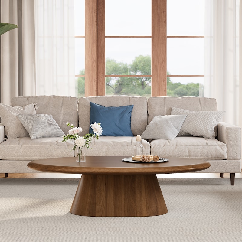 51.1" Mid-Century Modern Oval Coffee Table - Solid Wood Veneer, Living Room Center Table