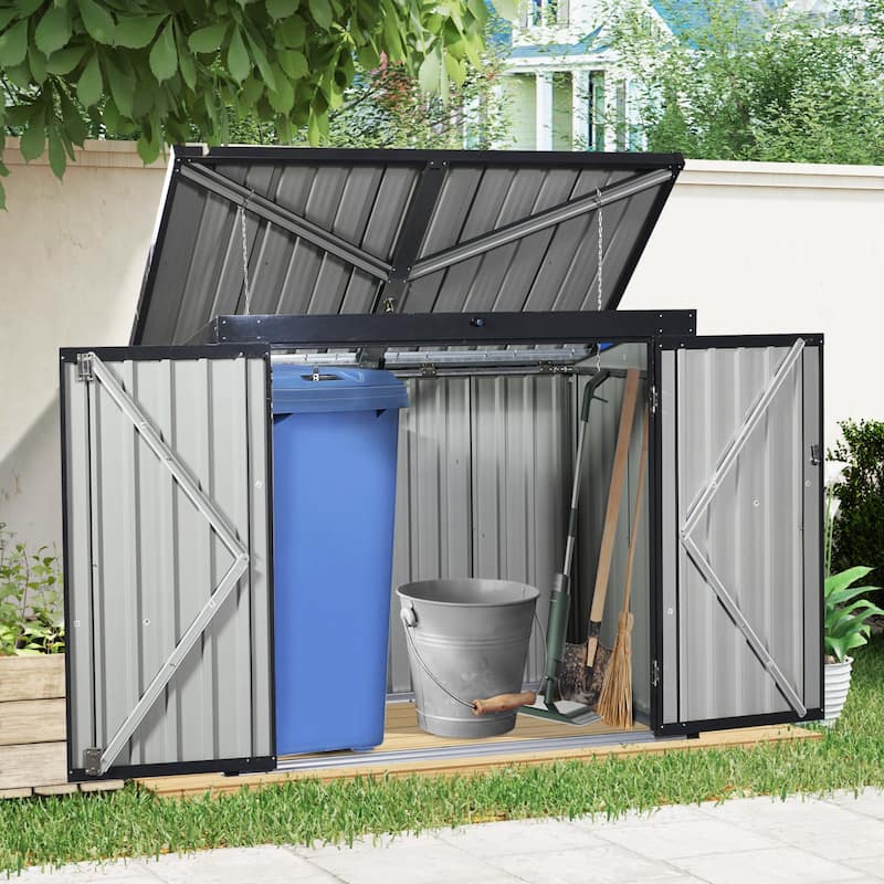 GDF Studio - Brenton Outdoor Metal Garbage Bin Shed with Galvanized Steel Construction and Dual-Chain Access