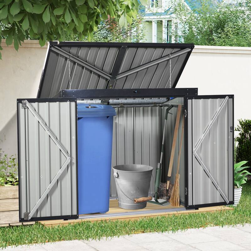 Garbage Bin Shed Stores 2 Trash Cans Metal Outdoor Bin Shed for Garbage Storage,Stainless Galvanized Steel